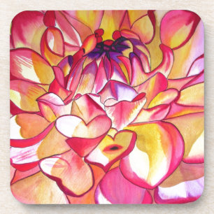 Porta-copo arte fina aquarela de flor de dália rosa