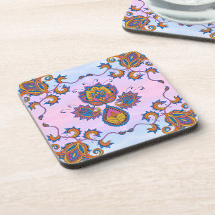 Porta-copo Arte Floral Azul e Púrpura, Azul Mehndi