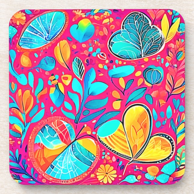 Porta-copo Arte Floral Vibrante (Frente)