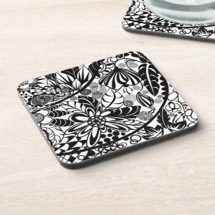 Porta-copo Arte Flores - Desenho Branco Preto