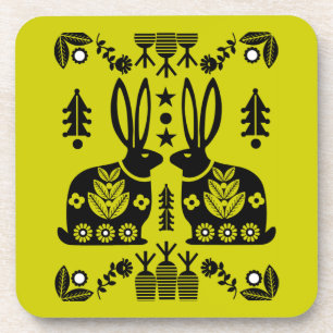 Porta-copo Arte Foliar Nórdica Escandinava do Coelho