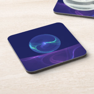 Porta-copo Arte fractal abstrata de sonho roxo azul luminoso
