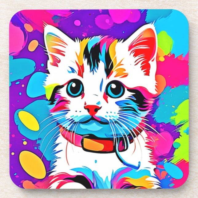 Porta-copo Arte Gatinho Colorida (Frente)