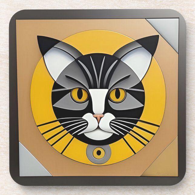 Porta-copo Arte Geométrica de Gato (Frente)