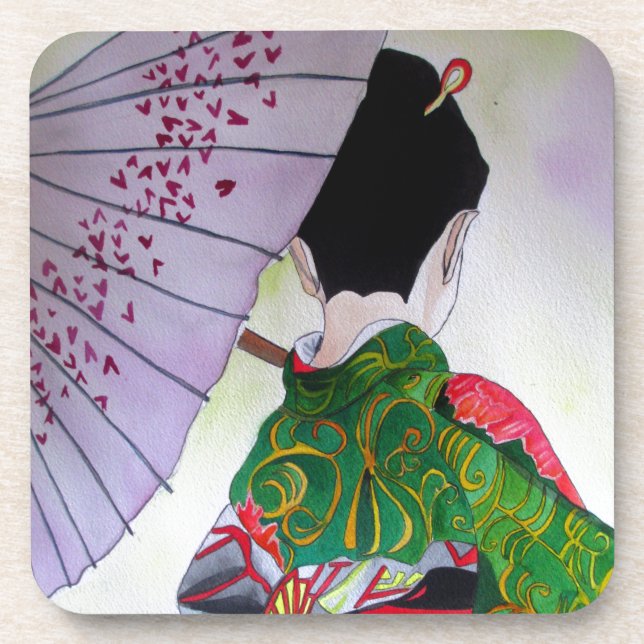 Porta-copo Arte japonesa Geisha com kimono e guarda-chuva (Frente)