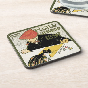 Porta-copo Arte Nova Antiga, Artista Pintando com Gato de Est