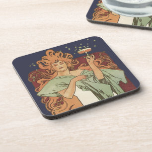 Porta-copo Arte Nova Antiga, Champanhe por Alphonse Mucha