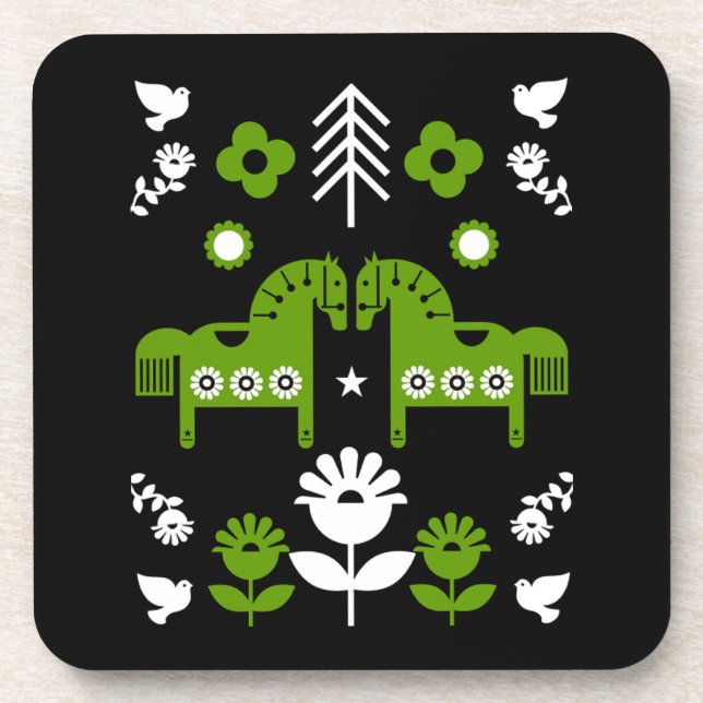 Porta-copo Arte popular sobre cavalos escandinavos (Frente)