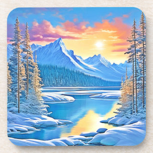 Porta-copo Arte Sunset do Lago Congelado