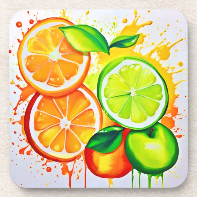 Porta-copo Arte Vibrante de Frutas Cítricas (Frente)