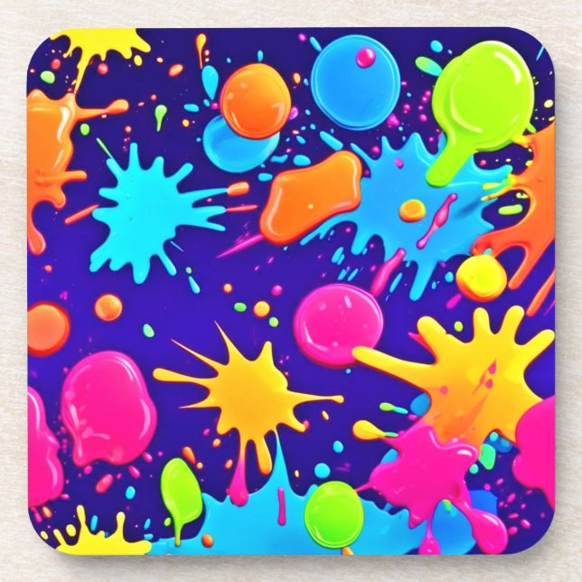 Porta-copo Arte Vibrante de Salpicos de Tinta Neon (Frente)