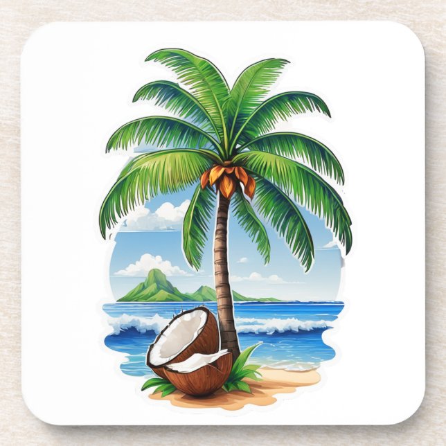 Porta-copo Árvore de Coco Ilha Tropical (Frente)