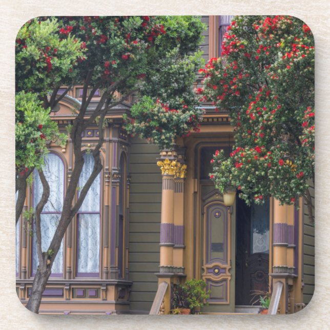 Porta-copo Árvore de Eucalipto de Flores Vermelhas emoldura E (Frente)