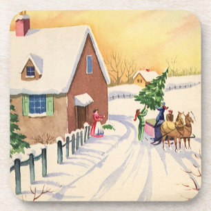 Porta-copo Árvore de Natal Antiga em uma Estrada de Inverno N