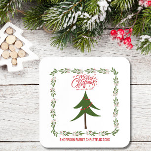 Porta-copo Árvore de Natal e Coroa Minimalista Vintage Retrô