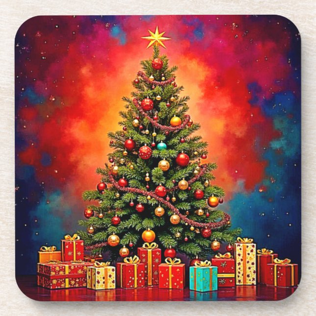 Porta-copo Árvore de Natal e Presentes Festivos Arte (Frente)
