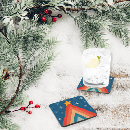 Porta-copo Árvore de Natal Minimalista Vermelha e Azul Retro