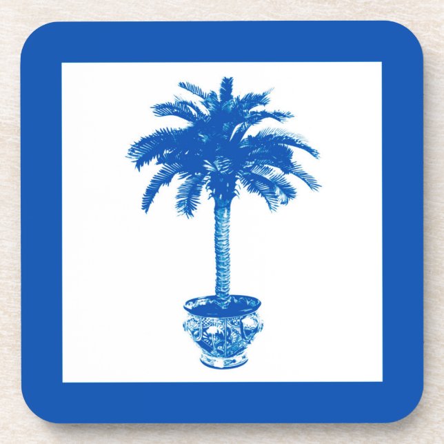Porta-copo Árvore Palm Potente - azul de cobalto e branco (Frente)