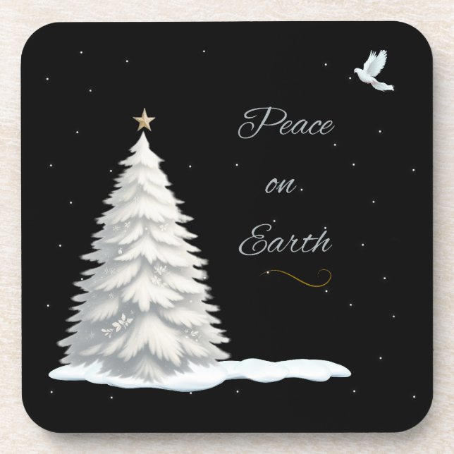 Porta-copo Árvores de Natal brancas portas copos de paz (Frente)