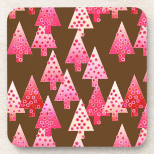 Porta-copo Árvores de Natal de flores modernas - coral e marr