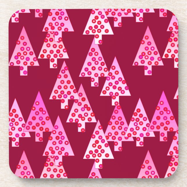 Porta-copo Árvores de Natal de flores modernas - vinho & rosa (Frente)