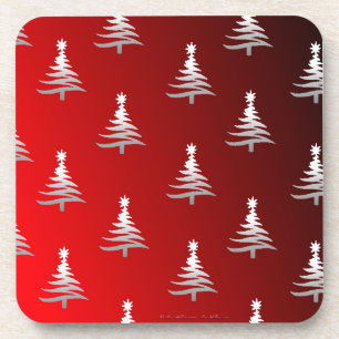 Porta-copo Árvores de Natal Prateadas em Vermelho