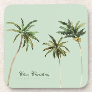 Porta-copo Árvores de Palma de Aquarela Verde Personalizado 