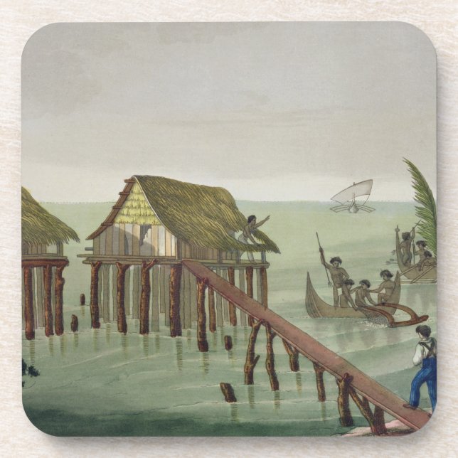 Porta-copo As habitações do tribo de Papu, Rawak, chapeiam 22 (Frente)