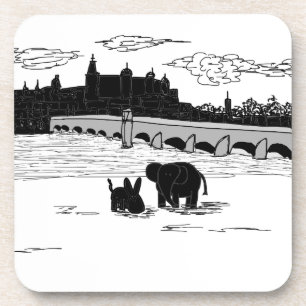 Porta-copo asno e elefante na frente da ponte