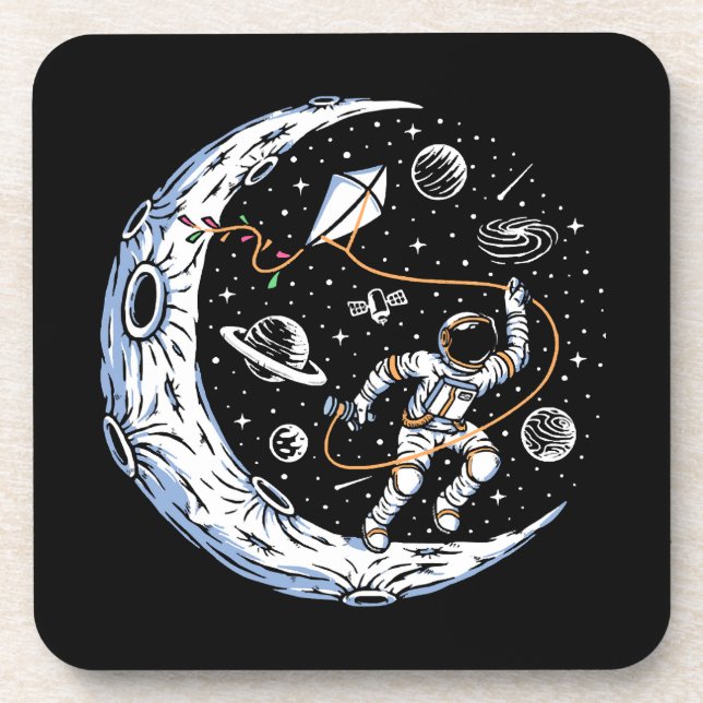 Porta-copo Astronauta Voando uma Pipa na Lua (Frente)
