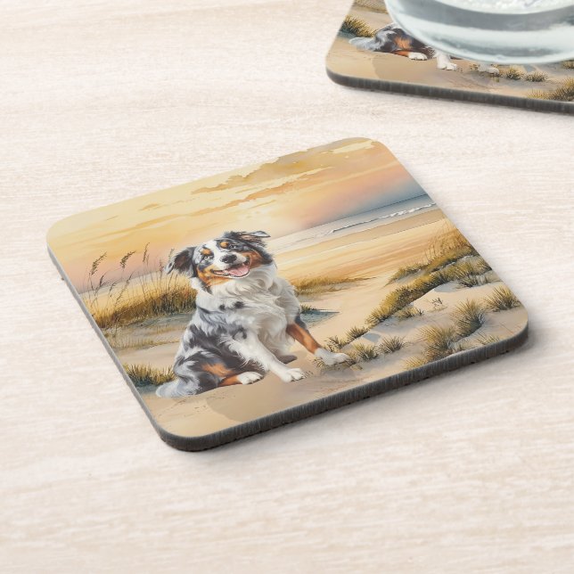 Porta-copo Australian Shepherd in a Beach Cove (Left Side)