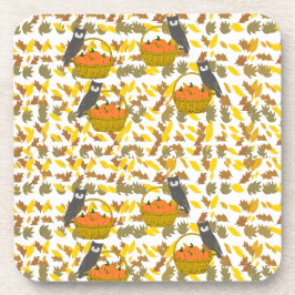 Porta-copo Autumn Owl and Pumpkin Pattern Plastic Coaster Set