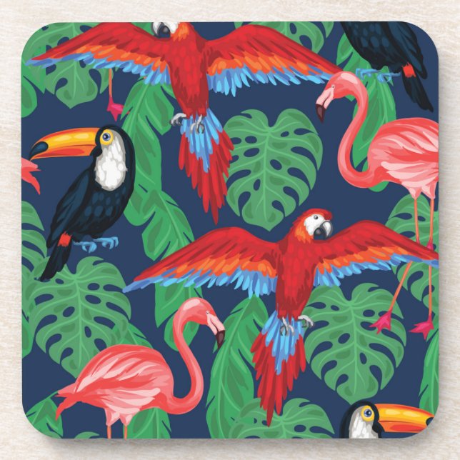 Porta-copo Aves Tropicais Em Cores Brilhantes (Frente)