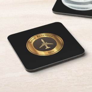 Porta-copo Aviação - Coaster de Bebida com Logotipo Dourado