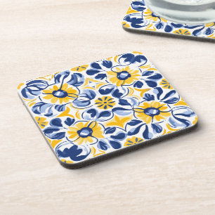Porta-copo 💛 💙 Azul e amarelo, Azulejos florais