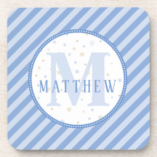 Porta-copo Azul e White Nursery Decor Monograma