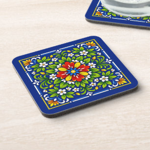 Porta-copo Azul Flor Grande— Azulejo Mediterrâneo