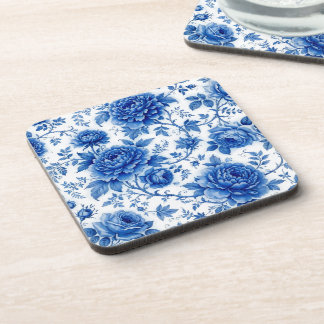 Porta-copo Azul Fluido Flores Rosas Peônias Azul Cobalto Bran