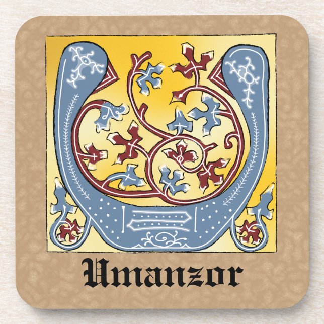 Porta-copo Azul Medieval e Vermelho Ivy Iluminado - Letra U (Frente)