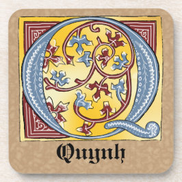 Porta-copo Azul medieval e vermelho Ivy iluminados - Letra Q