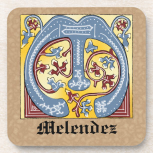 Porta-copo Azul Medieval e Vermelho - Letra iluminada M