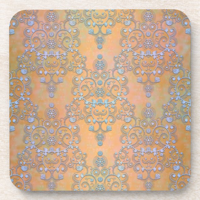 Porta-copo Azul Pastel sobre Damasco de Renda Aurora Dourada (Frente)
