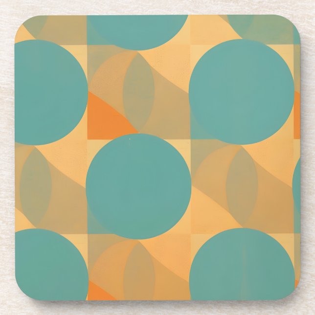Porta-copo Azul Turquesa, Bege e Laranja em Padrão de Estilo  (Frente)