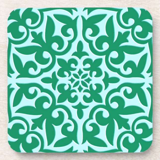 Porta-copo Azulejo marroquino - turquesa e aqua (Frente)