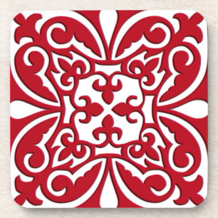 Porta-copo Azulejo marroquino - vermelho escuro e branco