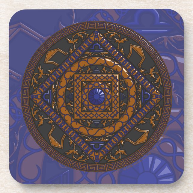 Porta-copo Azulejo Quadrado Mandala de Libra (Frente)