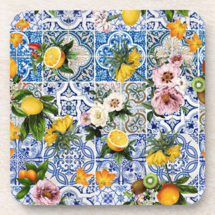 Porta-copo Azulejos do estilo Siciliano com flores e limão