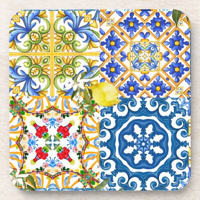 Porta-copo Azulejos mediterrânicos, majolica, estilo Sicilian (Frente)