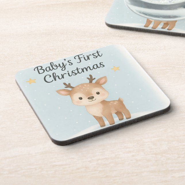 Porta-copo Baby first Christmas reindeer cute festive nursery (Left Side)