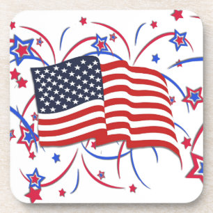 Porta-copo Bandeira Americana e Fogos de Artifício